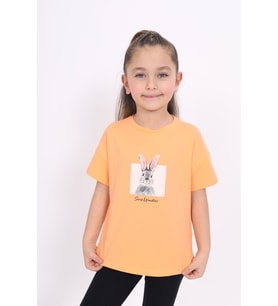 Toontoy Kız Çocuk Baskılı Tişört (Oranj)
