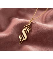 Kişiye Özel Harf Detaylı Kılıç Özel Tasarım Kolye 925K Gümüş (Gold)