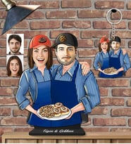 Kişiye Özel Ahçı Sevgili Ahşap Biblo ve Anahtarlık-3