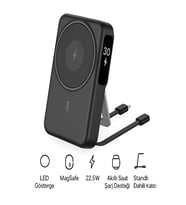10000mAh 22.5W Type-C Lightning Kablolu/Kablosuz Standlı Telefon/Saat Şarj LCD Magsafe Powerbank