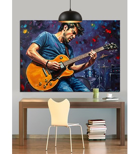 Gitar Çalan Müzisyen Resmi Dekoratif Kanvas - Mdf Ahşap Tablo