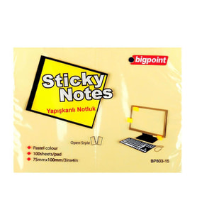Bigpoint Yapışkanlı Not Kağıdı 75 mm x 100 mm Sarı 100 Yaprak (12 Li Paket)