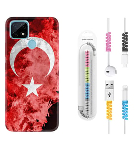 Realme C11 C21 C21Y C25Y C11 2021 Kılıf Kablo Koruma Spiral Silikon Şanlı Türk Bayrağı 1315