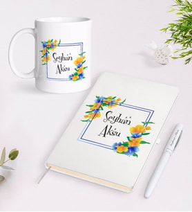 BK Gift Kişiye Özel İsimli Beyaz Defter Kalem Kupa Seti-16