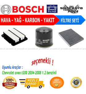 Bosch Filtre Bakım Seti Chevrolet aveo t200 2004-2008 1.2 benzinli Hava + Yağ f. + Yakıt Filtre Bosch
