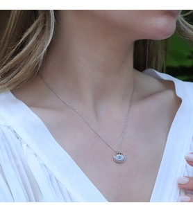 Yuvarlak Göz Modeli Zirkon Taşlı Gümüş Kolye
