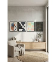 Modern Geometrik Soyut Desenler 4’lü Ahşap Çerçeveli Tablo Seti