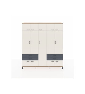 Arges Dolap 12 Raflı 4 Çekmeceli 2 Askılı 220x30x243 Çam-Aytaşı/Antrasit