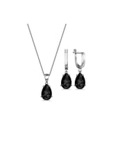 Kolye Küpe Set Modeli Gümüş Siyah