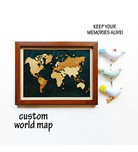 52x84cm Ahşap&Epoxy Çift Katman Dünya Haritası (Yeşil Transparan Epoxy - Ceviz Çerçeve)