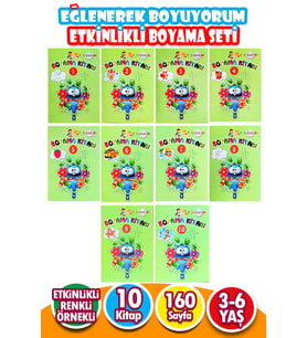 Eğlenerek Boyuyorum Eğitici Etkinlikli Boyama Kitapları 10 Kitap Yeşil Set  (Çok Renkli)