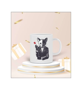 Karizmatik Kedi Tasarımlı Kupa Bardak (Beyaz)
