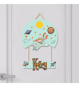 Küçük Prens Tasarımlı Ahşap Bebek Odası Kapı Süsü Uçak 1
