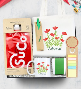 SuCo & Bez Çanta & Kalem & Postit Kitap Ayracı & Kupa & Dikim Seti Hediye Seti