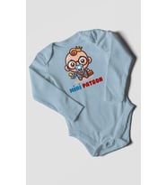 Mini Patron Baskılı Bebek Zıbını – Çıtçıtlı Body  %100 Pamuk Uzun Kol (Bebek Mavisi)