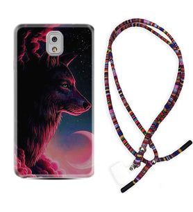 Samsung Note 3 4 5 8 9 20 Ultra 10 Lite Kılıf Boyun Asklı Rasta Silikon Wolf and Moon 1380