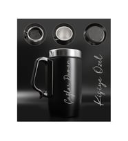 Kişiye Özel Çift Katmanlı 280ml Mat Siyah Kulplu Paslanmaz Çelik Termos Bardak Mug Kupa Çay Kahve