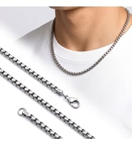 Premium Parlak ve Şık Arnavut Erkek 316L Çelik Kolye 3mm 55cm 3183ECK042 - Gümüş Renk