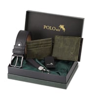 Polo Air Kemer Cüzdan Kartlık Anahtarlık ve Benzinli Çakmak Hediyelik Kutusunda CHM-09 (Yeşil)