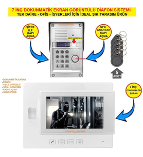 7 İNÇ DOKUNMATİK EKRAN GÖRÜNTÜLÜ DİAFON SİSTEMİ (TEK DAİRE İÇİNDİR ŞİFRE + KARTLI GEÇİŞ ÖZELLİKLİDİR)