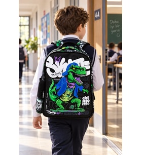 Kaykay Dinozor İlkokul Okul Çantası Çocuk Öğrenci Sırt Çantası Skateboard Dino 42 x 30 x 18