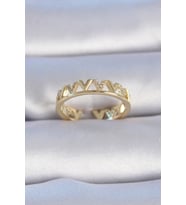 Pirinç Gold Renk Zirkon Taşlı "V" Model Kadın Yüzük (Altın)