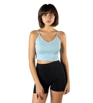 Kadın Mavi İp Askılı Fitted/Vücuda Oturan Fitilli Örme Crop Top Bluz 23K-TRP-CRP05