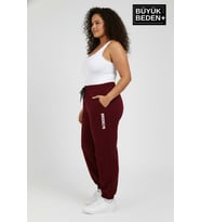 Kadın Büyük Beden BROOKLYN Baskılı Paça Lastikli  Jogger İnce Eşofman Altı  SPR26BEAK951-2 (Burgundy)