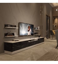Decoraktiv Trendstyle 270RS Mdf Tv Ünitesi Tv Sehpası - Beyaz Siyah Mermer (Beyaz - Siyah Mermer)
