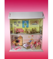 XAY AHŞAP OYUNCAK EV UNICORN İKİ KATLI (AHŞAP MOBİLYA HEDİYELİ) (Pembe)
