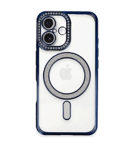 Apple İphone 16 Plus Kılıf Joke Simli Magneticsafe Kılıf - Lacivert