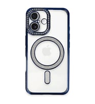 Apple İphone 16 Plus Kılıf Joke Simli Magneticsafe Kılıf - Lacivert