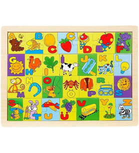 WOODY Ahşap Resimli Alfabe Puzzle Eğitici Ve Zeka Geliştiren Oyuncak