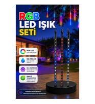 10 Çubuklu RGB LED Meteor Işık Seti – İç ve Dış Mekan Dekoratif Kayan Yıldız Efekti