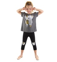 Kedi Dostlar Kız Çocuk T-Shirt Tayt Takım (Antrasit)
