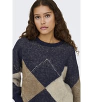 ONLY Noeme Life LS Jacquard O-Neck Kadın Triko Kazak – Jakarlı Bisiklet Yaka (Mavi)