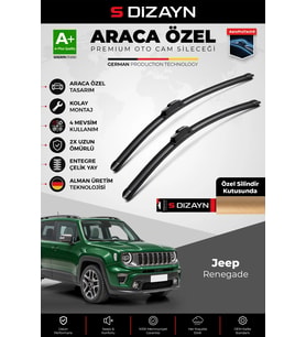 S-Dizayn Jeep Renegade Ön Cam Silecek Seti 2014 Üzeir Premium Araca Özel 55-50 Cm A+ Kalite
