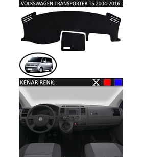Volkswagen Transporter T5 2004-2016 İçin Uygun Torpido Koruma Halısı Siyah Kenar Renk Siyah