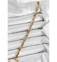 316L Çelik Gold Renk Karışık Renkli Kristal Taşlı Kadın Bileklik - TJ-BB7090