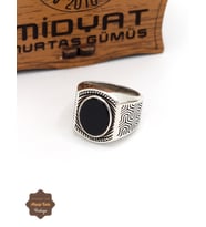 Oniks Taşlı Geometrik Motifli 925 Ayar Gümüş Erkek Yüzük 201024898