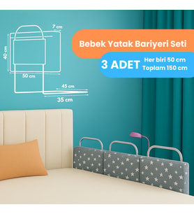 Miralay Yeni Nesil Yatak Bariyeri 50 x 40 Gri Yıldız ( 3 Adet )