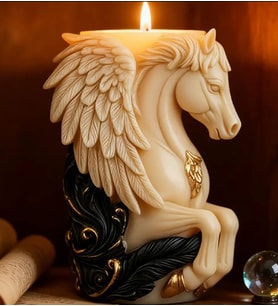 Altın Varaklı Kanatlı Pegasus At Mum Dekoratif El Yapımı Tasarım Mum 10 Cm