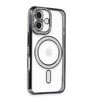 Apple iPhone 16 Kılıf Joke Simli Magneticsafe Kılıf - Siyah