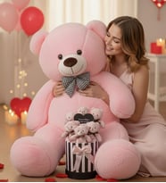 Sevgililer Günü Hediyesi 90 Cm Peluş Ayı + Aynalı Mesajlı Silindir Ayıcık Buketi  Romantik Sevgiliye Kıza Özel Set (Açık Pembe)