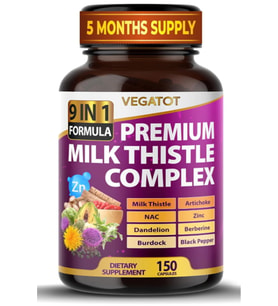 Vegatot Premium Milk Thistle 9-in-1 with Artichoke, 150 Capsules.