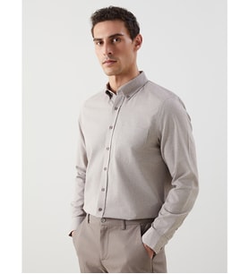 LCWAIKIKI Classic Kahverengi Regular Fit Oxford Cepli Erkek Gömlek
