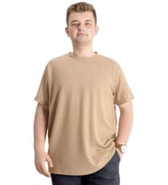Mode XL Büyük Beden Erkek T-shirt Bisiklet Yaka WAFFLE 20033 Bej