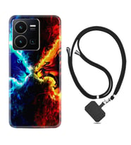 Vivo Y22 Kılıf Silikon Boyun Askılı İpli Desenli Silikon Red Blue Leon 1714