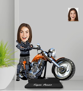 Kişiye Özel Motorcu Kadın Ahşap Biblo-6