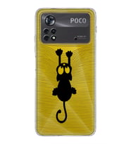 Xiaomi Poco X4 Pro Kamera Korumalı Kapak Çizgi Kedi Tasarımlı Şeffaf Kılıf